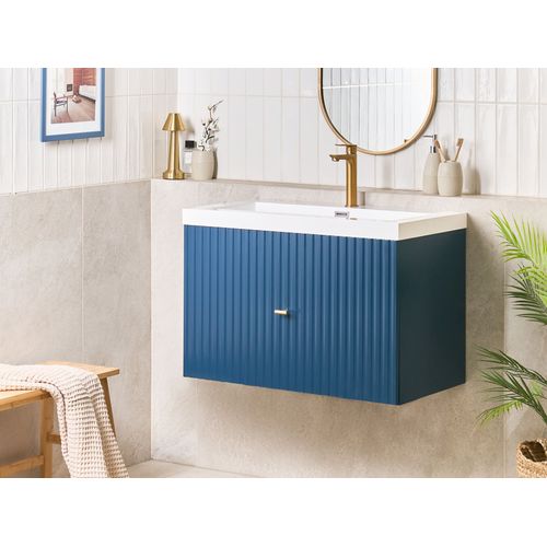 Meuble-lavabo Mural Avec Vasque Avec Poignée Dorée Lago Bleu Foncé