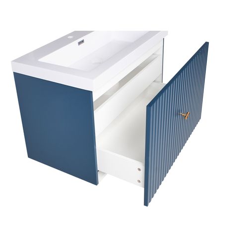 Meuble-lavabo Mural Avec Vasque Avec Poignée Dorée Lago Bleu Foncé