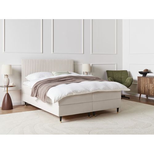 Lit Boxspring Avec Rangement Velours Dame 160 X 200 Cm Blanc Cassé