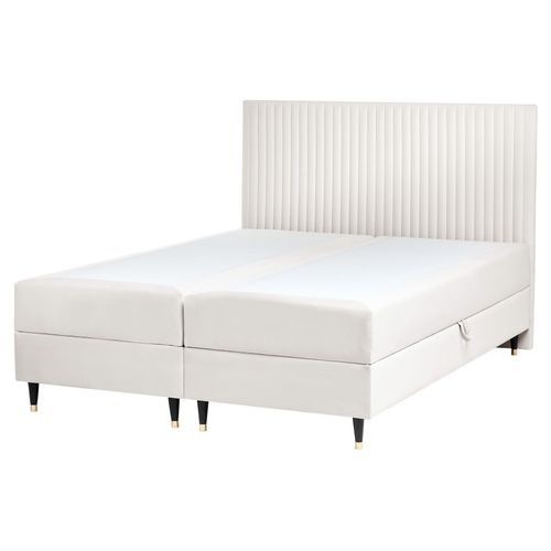 Lit Boxspring Avec Rangement Velours Dame 160 X 200 Cm Blanc Cassé