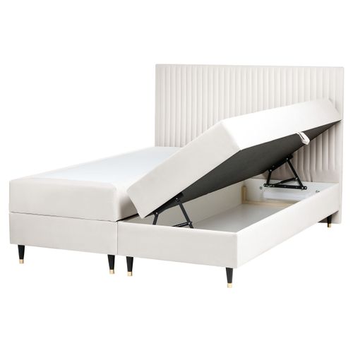 Lit Boxspring Avec Rangement Velours Dame 160 X 200 Cm Blanc Cassé
