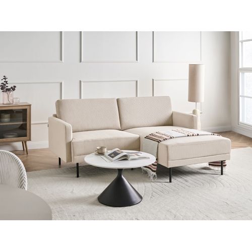 Canapé D'angle 2 Places Breda Velours Côtelé Beige Côté Gauche