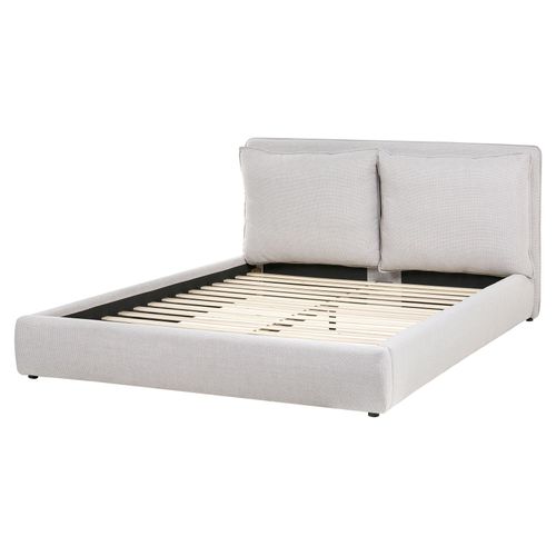Lit Avec Sommier Tissu Bajonna 160 X 200 Cm Gris Clair