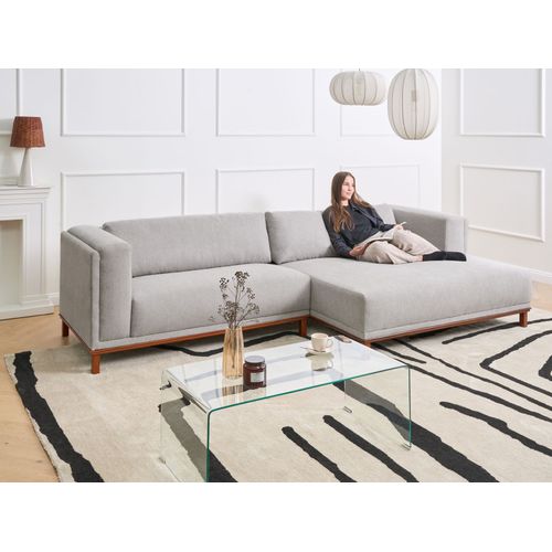 Canapé D'angle 4 Places Veng Tissu Gris Côté Gauche