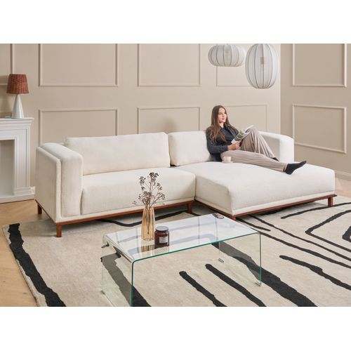 Canapé D'angle 4 Places Veng Bouclé Blanc Cassé Côté Gauche