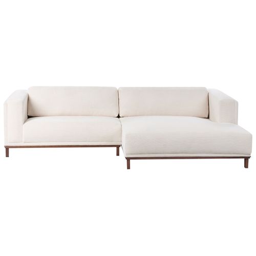 Canapé D'angle 4 Places Veng Velours Côtelé Beige Clair Côté Gauche