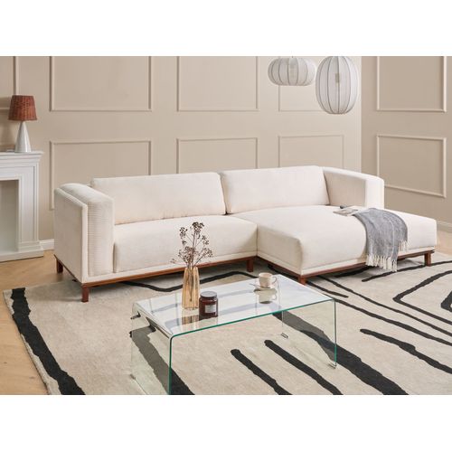 Canapé D'angle 4 Places Veng Velours Côtelé Beige Clair Côté Gauche