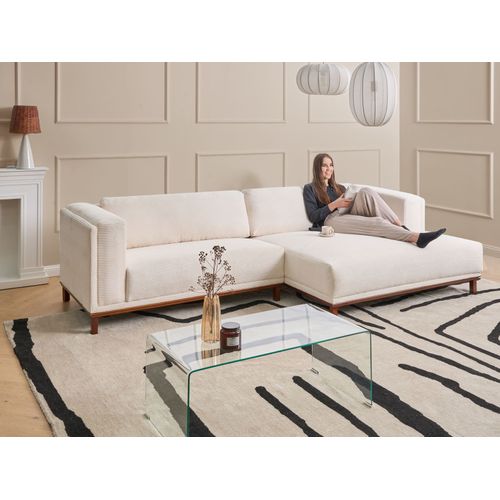 Canapé D'angle 4 Places Veng Velours Côtelé Beige Clair Côté Gauche