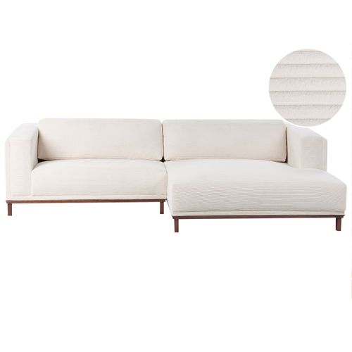 Canapé D'angle 4 Places Veng Velours Côtelé Beige Clair Côté Gauche