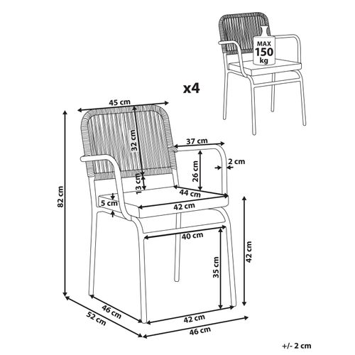 Lot De 4 Chaises De Jardin Avec Coussins Taceno Métal Gris