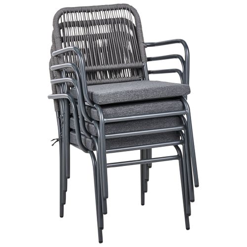 Lot De 4 Chaises De Jardin Avec Coussins Taceno Métal Gris