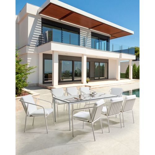Lot De 8 Chaises De Jardin Avec Coussins Asciano Métal Blanc