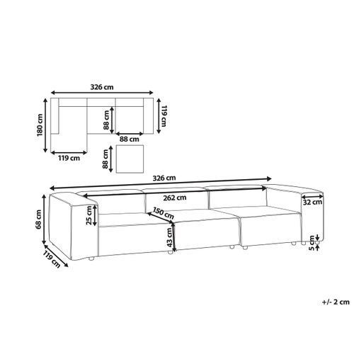 Canapé Modulable 3 Places Ardal Velours Côtelé Blanc Cassé