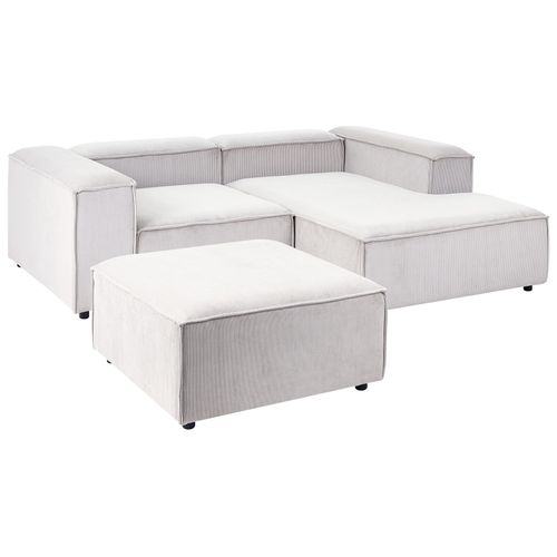 Canapé D'angle Modulable 3 Places Ardal Velours Côtelé Blanc Cassé Avec Ottoman Côté Gauche