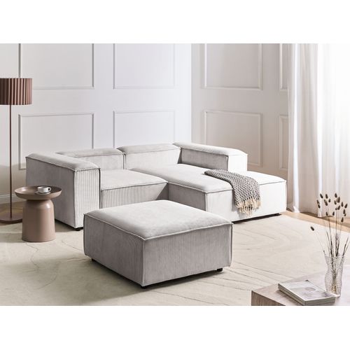 Canapé D'angle Modulable 3 Places Ardal Velours Côtelé Blanc Cassé Avec Ottoman Côté Gauche