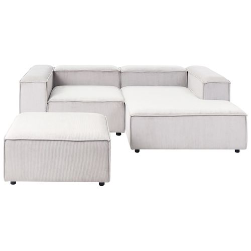 Canapé D'angle Modulable 3 Places Ardal Velours Côtelé Blanc Cassé Avec Ottoman Côté Gauche