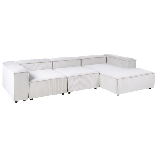 Canapé D'angle Modulable 4 Places Ardal Velours Côtelé Blanc Cassé Côté Gauche