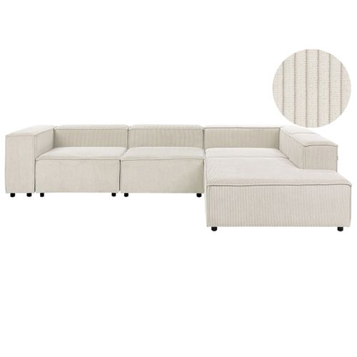 Canapé D'angle Modulable 4 Places Ardal Velours Côtelé Blanc Cassé Côté Gauche