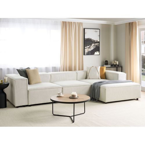 Canapé D'angle Modulable 4 Places Ardal Velours Côtelé Blanc Cassé Côté Gauche