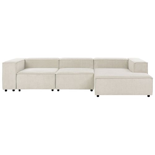 Canapé D'angle Modulable 4 Places Ardal Velours Côtelé Blanc Cassé Côté Gauche