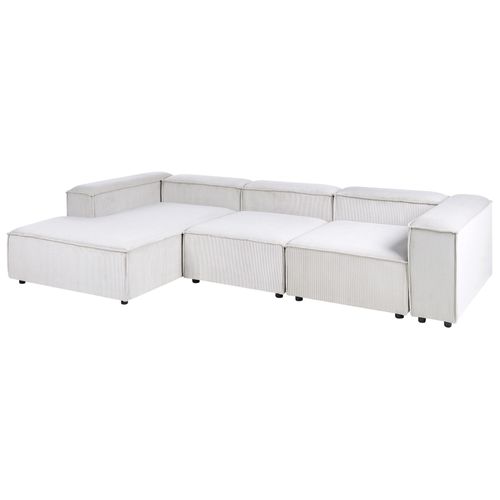 Canapé D'angle Modulable 4 Places Ardal Velours Côtelé Blanc Cassé Côté Droit