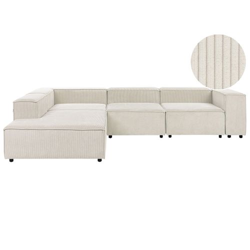 Canapé D'angle Modulable 4 Places Ardal Velours Côtelé Blanc Cassé Côté Droit