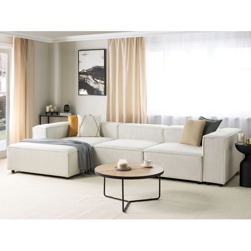 Canapé D'angle Modulable 4 Places Ardal Velours Côtelé Blanc Cassé Côté Droit