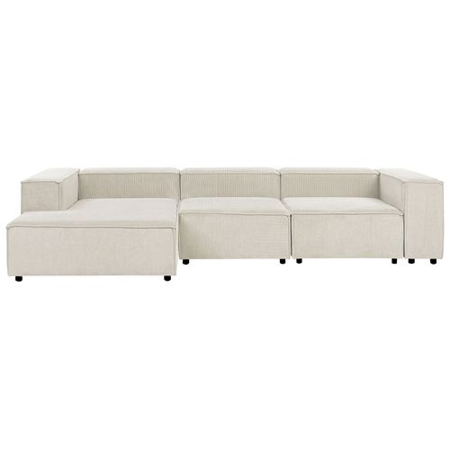 Canapé D'angle Modulable 4 Places Ardal Velours Côtelé Blanc Cassé Côté Droit