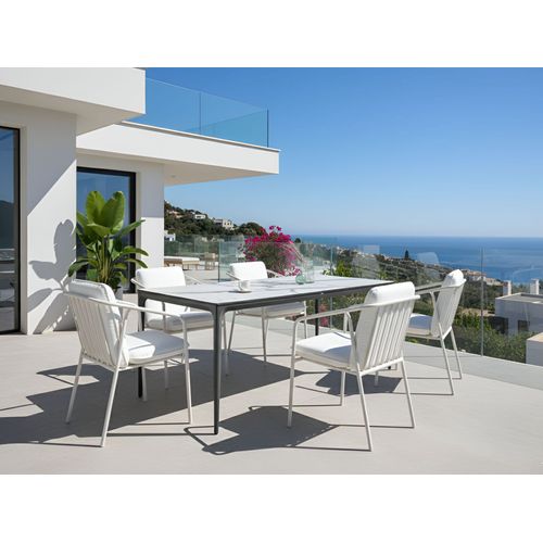 Table De Salle à Manger De Jardin Sovareto 180 Cm 90 Cm Effet Marbre Marbre Blanc