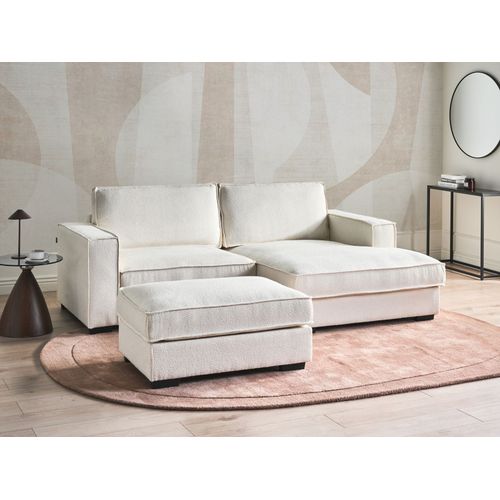 Canapé D'angle Kolding Bouclé Beige Clair Avec Ottoman Côté Gauche