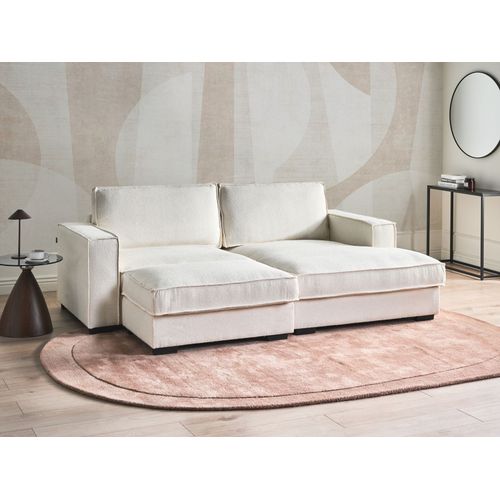 Canapé D'angle Kolding Bouclé Beige Clair Avec Ottoman Côté Gauche