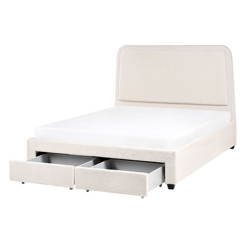 Lit Avec Tiroirs De Rangement Bouclé Sardent 140 X 200 Cm Blanc Cassé