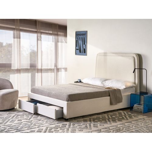 Lit Avec Tiroirs De Rangement Bouclé Sardent 140 X 200 Cm Blanc Cassé