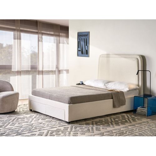 Lit Avec Tiroirs De Rangement Bouclé Sardent 140 X 200 Cm Blanc Cassé