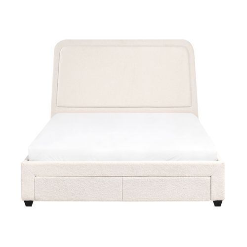 Lit Avec Tiroirs De Rangement Bouclé Sardent 140 X 200 Cm Blanc Cassé