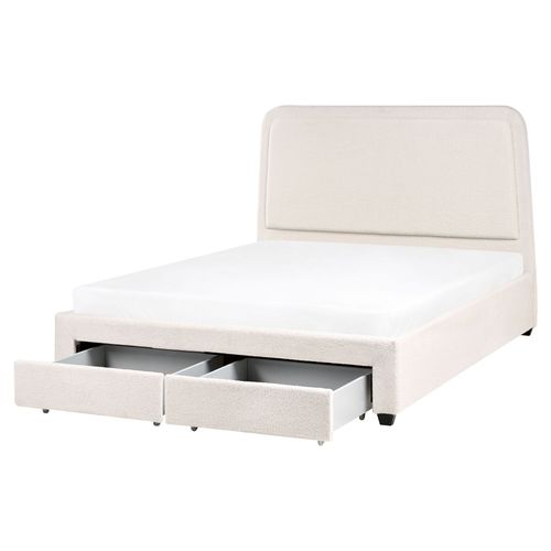 Lit Avec Tiroirs De Rangement Bouclé Sardent 160 X 200 Cm Blanc Cassé