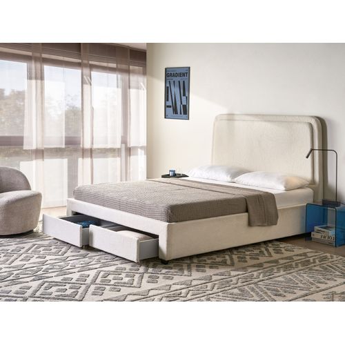 Lit Avec Tiroirs De Rangement Bouclé Sardent 160 X 200 Cm Blanc Cassé
