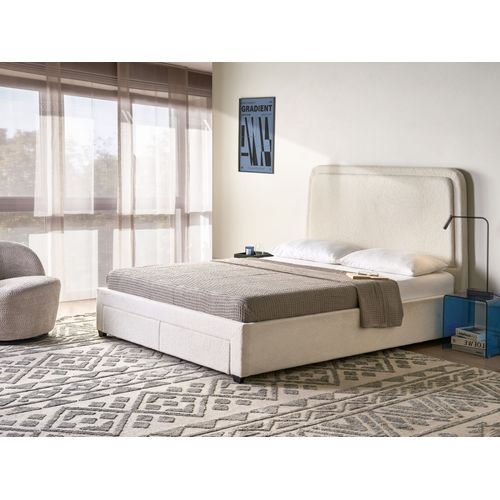 Lit Avec Tiroirs De Rangement Bouclé Sardent 160 X 200 Cm Blanc Cassé