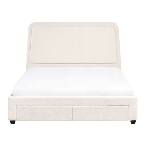 Lit Avec Tiroirs De Rangement Bouclé Sardent 160 X 200 Cm Blanc Cassé