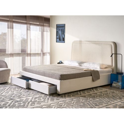 Lit Avec Tiroirs De Rangement Bouclé Sardent 180 X 200 Cm Blanc Cassé