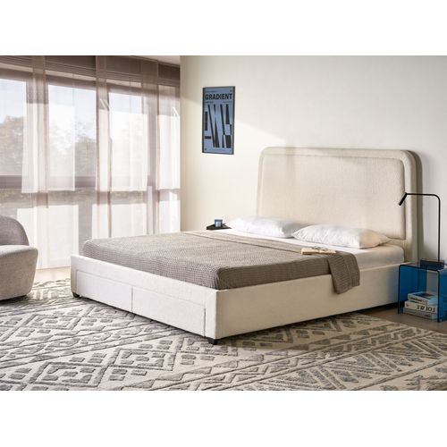 Lit Avec Tiroirs De Rangement Bouclé Sardent 180 X 200 Cm Blanc Cassé
