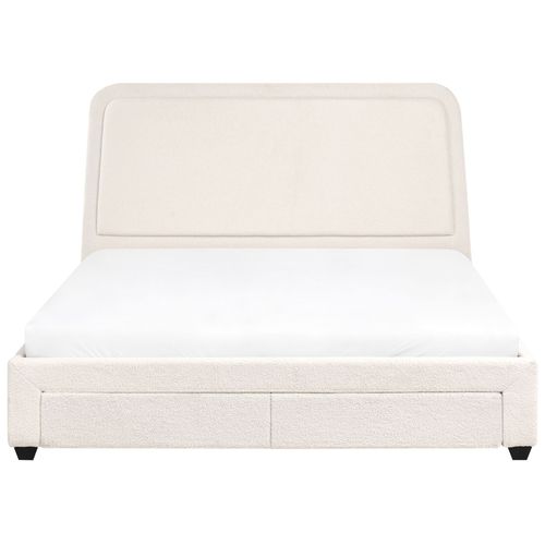 Lit Avec Tiroirs De Rangement Bouclé Sardent 180 X 200 Cm Blanc Cassé