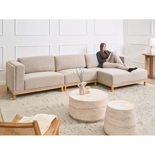 Canapé D'angle 5 Places Veng Tissu Taupe Côté Gauche