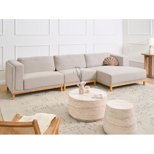 Canapé D'angle 5 Places Veng Tissu Beige Clair Côté Gauche