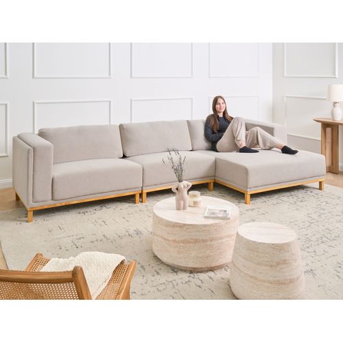 Canapé D'angle 5 Places Veng Tissu Beige Clair Côté Gauche