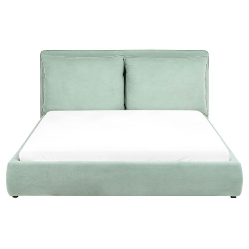 Lit Avec Sommier Velours Bajonna 160 X 200 Cm Vert Menthe