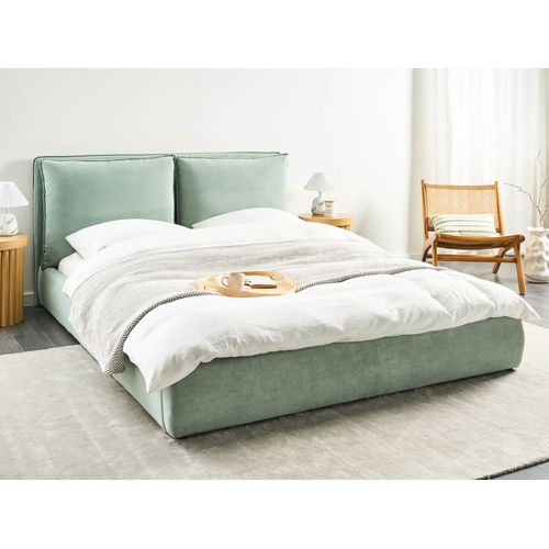 Lit Avec Sommier Velours Bajonna 160 X 200 Cm Vert Menthe