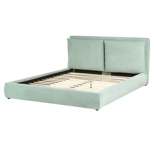 Lit Avec Sommier Velours Bajonna 160 X 200 Cm Vert Menthe