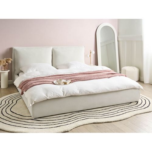 Lit Avec Sommier Velours Bajonna 180 X 200 Cm Blanc Cassé