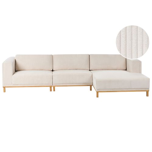 Canapé D'angle 5 Places Veng Velours Côtelé Beige Clair Côté Gauche